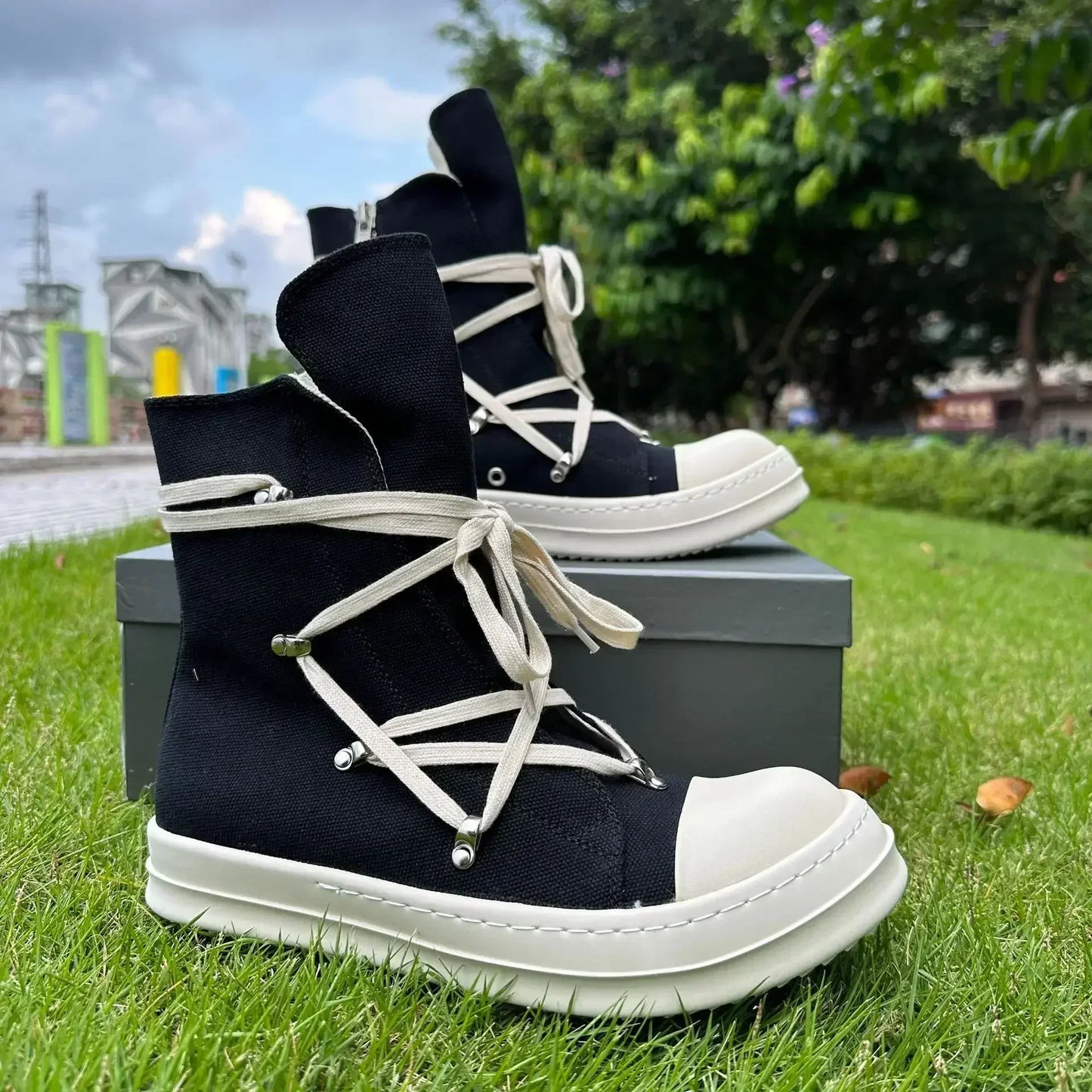 R0 High Quality Spring Casual Shoes Women Boots Trend  Platform Men's and Women's o-wen Top All Match Canvas Shoes Sneakers