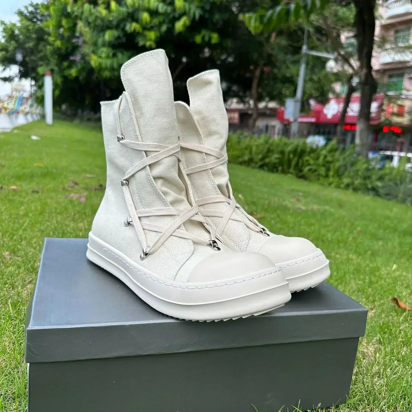 R0 High Quality Spring Casual Shoes Women Boots Trend  Platform Men's and Women's o-wen Top All Match Canvas Shoes Sneakers