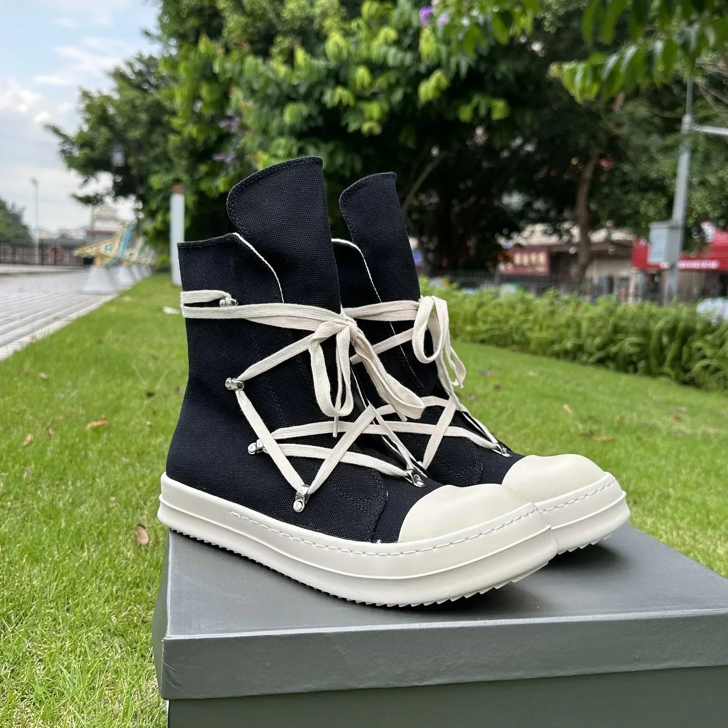 R0 High Quality Spring Casual Shoes Women Boots Trend  Platform Men's and Women's o-wen Top All Match Canvas Shoes Sneakers