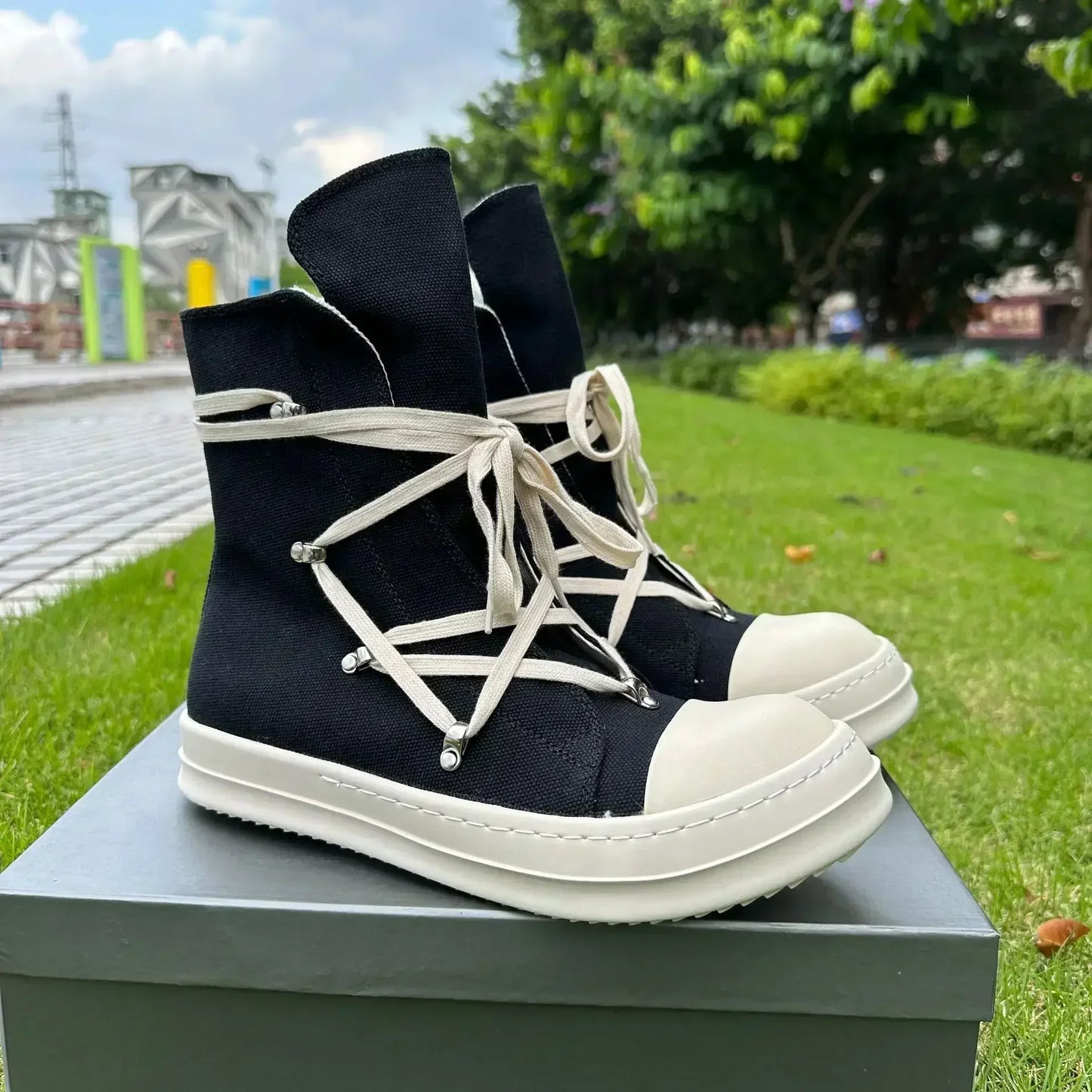 R0 High Quality Spring Casual Shoes Women Boots Trend  Platform Men's and Women's o-wen Top All Match Canvas Shoes Sneakers