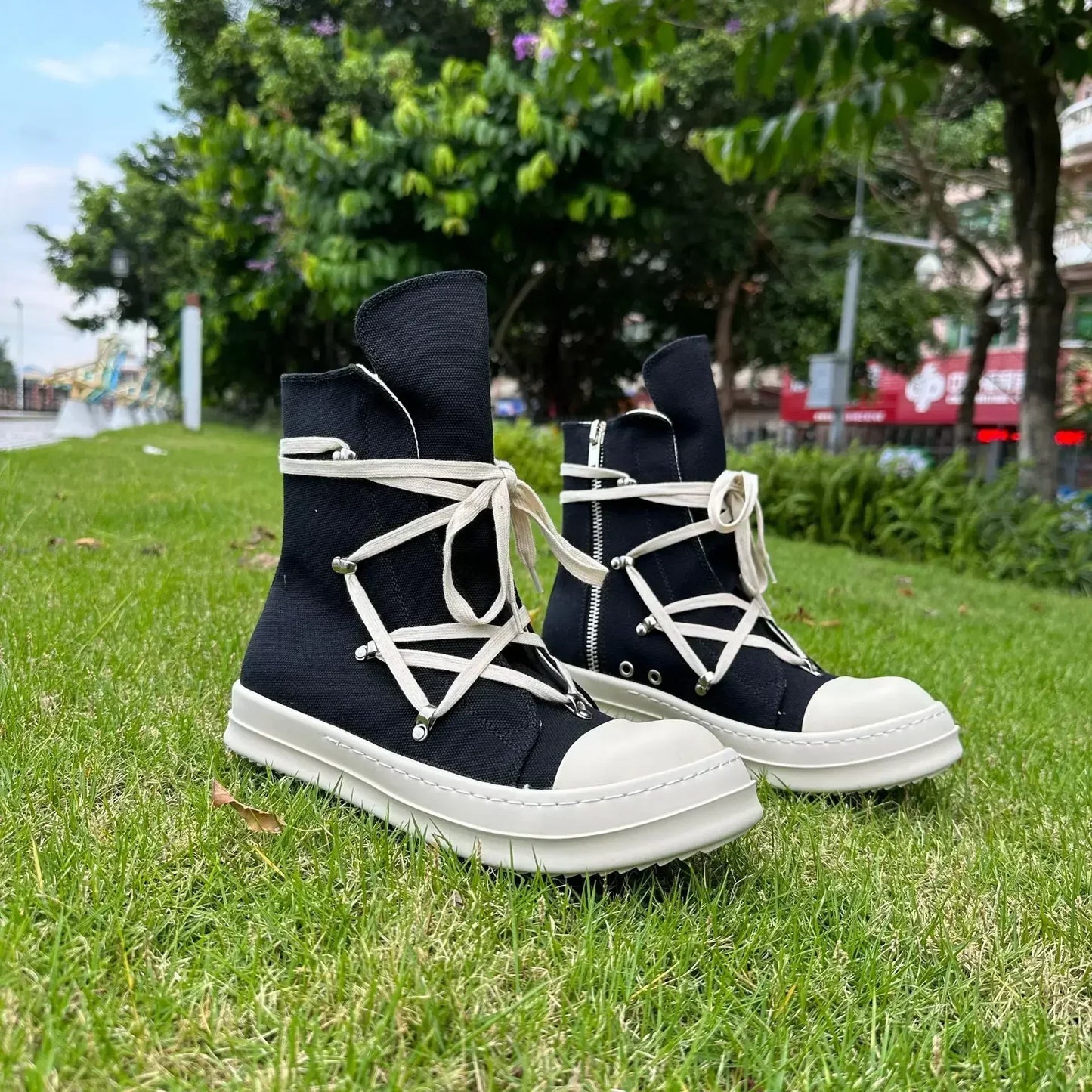 R0 High Quality Spring Casual Shoes Women Boots Trend  Platform Men's and Women's o-wen Top All Match Canvas Shoes Sneakers